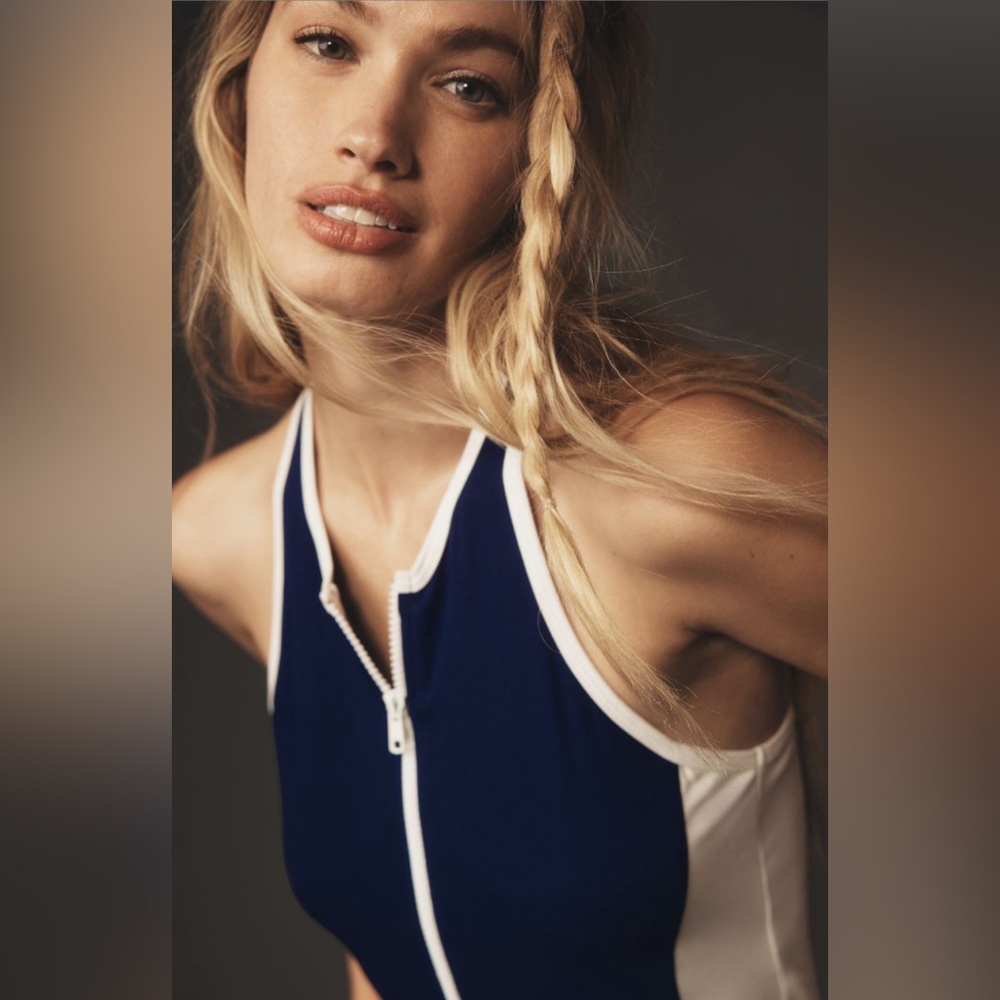 ✨ Anthropologie Piped Half-Zip Tank Sz L - Picture 3 of 7